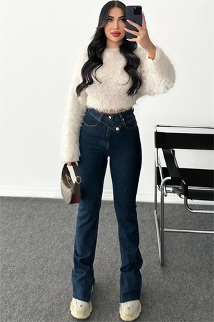 PREMİUM DARK BLUE YIRTMAÇLI JEAN YÜKSEK BEL