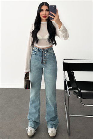 PREMİUM DÜĞME DETAYLI WİDE LEG JEAN