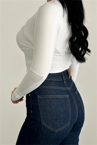 PREMİUM EKSTRA YÜKSEK BEL DARK BLUE KEMER DETAYLI WİDE LEG ESİLİA JEAN