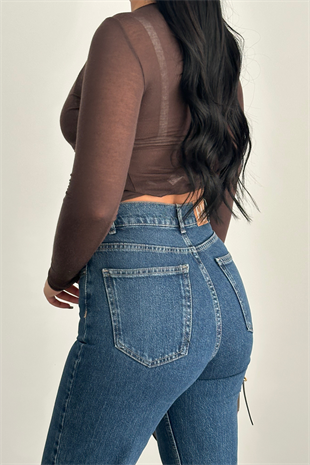 PREMİUM EKSTRA YÜKSEK BEL DARK BLUE WİDE LEG JEAN