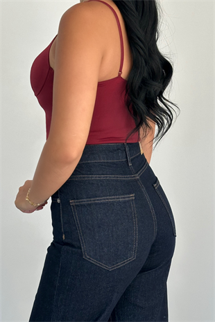 PREMİUM EKSTRA YÜKSEK BEL DARK BLUE WİDE LEG LAZER PAÇA JEAN