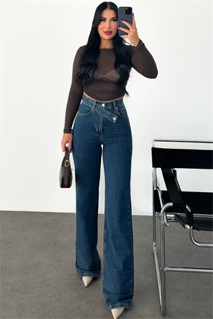 PREMİUM EKSTRA YÜKSEK BEL DARK BLUE WİDE LEG JEAN