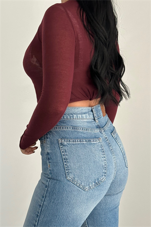 PREMİUM EKSTRA YÜKSEK BEL İCE BLUE KEMER DETAYLI WİDE LEG JEAN