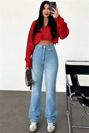 PREMİUM EKSTRA YÜKSEK BEL İCE BLUE STRAİGHT JEAN