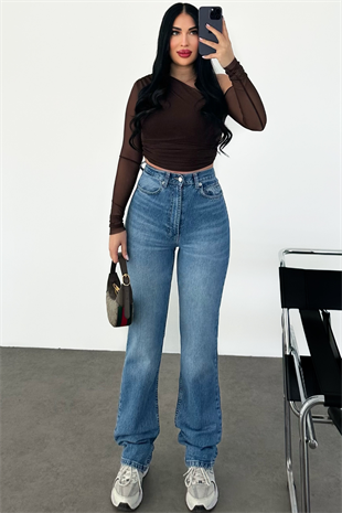 PREMİUM EKSTRA YÜKSEK BEL MİD BLUE LESSY STRAİGHT JEAN