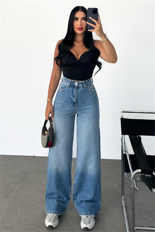 PREMİUM EKSTRA YÜKSEK BEL MİD BLUE WİDE LEG JEAN
