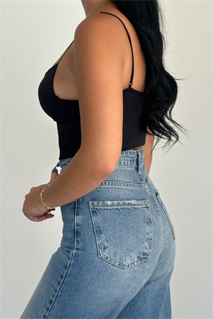PREMİUM EKSTRA YÜKSEK BEL MİD BLUE WİDE LEG JEAN