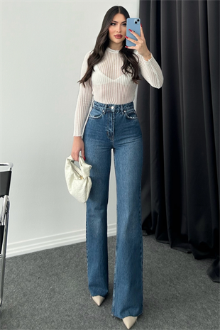 PREMİUM EKSTRA YÜKSEK BEL MİD BLUE YIKAMALI JEAN