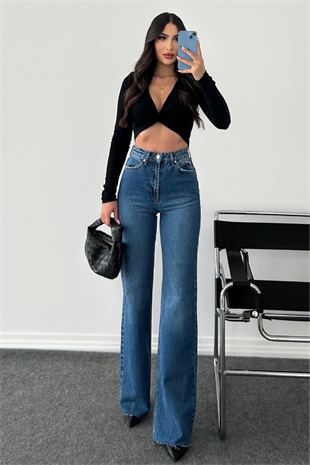 PREMİUM EKSTRA YÜKSEK BEL MİD BLUE YIKAMALI JEAN