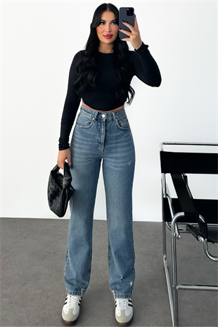 PREMİUM EKSTRA YÜKSEK BEL MOM FİT MİD BLUE JEAN