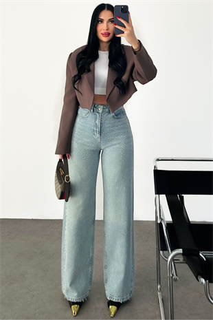 PREMİUM EKSTRA YÜKSEK BEL TİNTLİ TAŞLI WİDE LEG JEAN