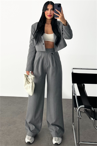 PREMİUM GRİ ÇİZGİLİ LEİSA TAKIM