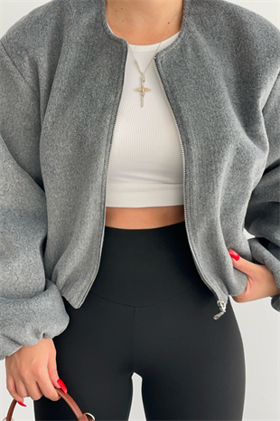PREMİUM GRİ CROP CEKET
