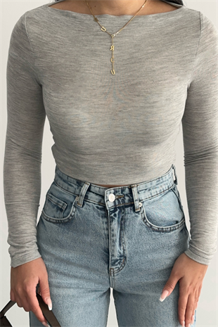 PREMİUM GRİ KAYIK YAKA BLUZ