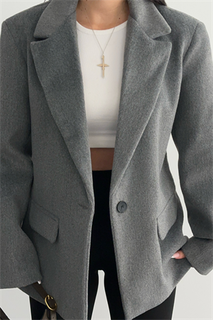 PREMİUM GRİ OVERSİZE YÜN BLAZER CEKET