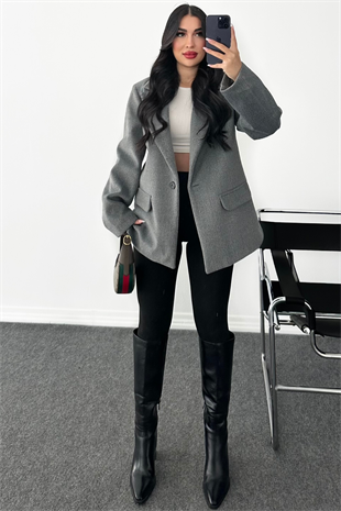 PREMİUM GRİ OVERSİZE YÜN BLAZER CEKET