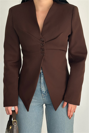 PREMİUM KAHVERENGİ ARKASI BAĞLAMALI BLAZER CEKET