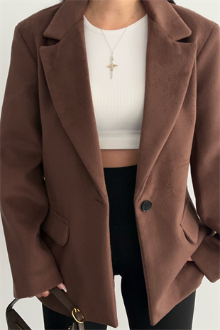 PREMİUM KAHVERENGİ YÜN BLAZER CEKET OVERSİZE
