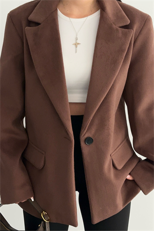 PREMİUM KAHVERENGİ YÜN BLAZER CEKET OVERSİZE