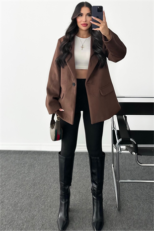 PREMİUM KAHVERENGİ YÜN BLAZER CEKET OVERSİZE