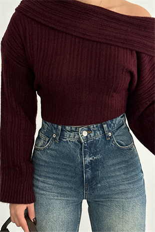 PREMİUM KAYIK YAKA BORDO KAZAK