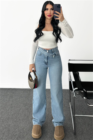 PREMİUM KEMER DETAYLI FAJA WİDE LEG JEAN