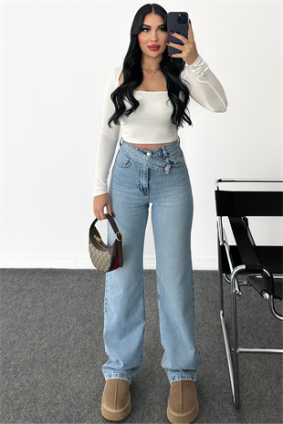 PREMİUM KEMER DETAYLI FAJA WİDE LEG JEAN