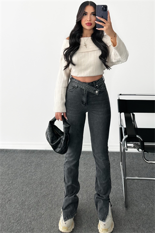 PREMİUM KEMERLİ YIRTMAÇLI FÜME JEAN