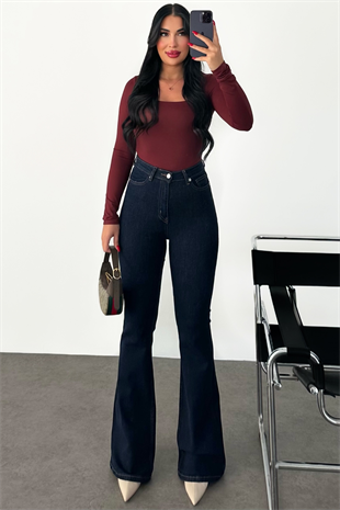 PREMİUM KOYU MAVİ RENK FLARE JEAN