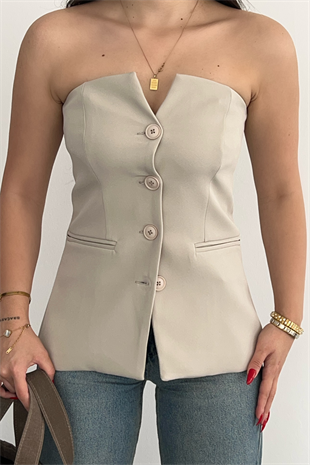 PREMİUM KREM DÜĞME DETAYLI YELEK