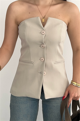 PREMİUM KREM DÜĞME DETAYLI YELEK