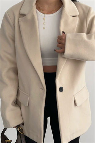 PREMİUM KREM OVERSİZE YÜN BLAZER CEKET