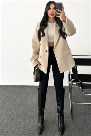 PREMİUM KREM OVERSİZE YÜN BLAZER CEKET