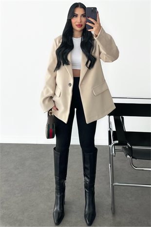 PREMİUM KREM OVERSİZE YÜN BLAZER CEKET