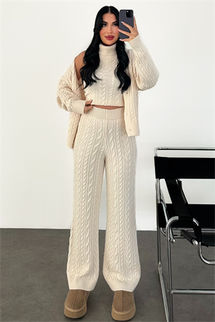 PREMİUM KREM RENK ÜÇLÜ TRİKO TAKIM