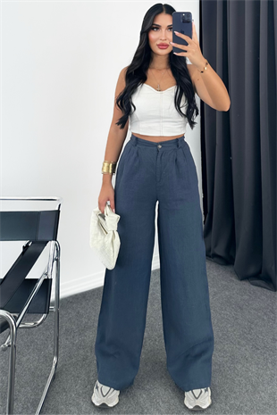 PREMİUM LACİVERT KETEN PANTOLON