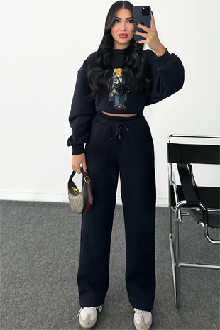 PREMİUM LACİVERT TEDDY BASKILI EŞOFMAN TAKIMI