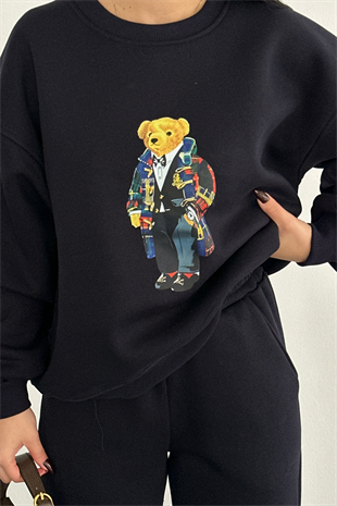 PREMİUM LACİVERT TEDDY BASKILI EŞOFMAN TAKIMI