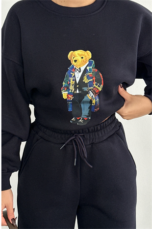 PREMİUM LACİVERT TEDDY BASKILI EŞOFMAN TAKIMI