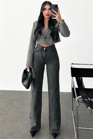 PREMİUM LEOPAR DESEN ANTRASİT JEAN 