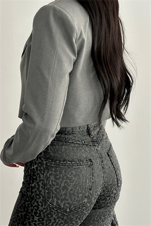 PREMİUM LEOPAR DESEN ANTRASİT JEAN 