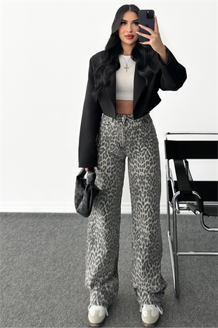 PREMİUM LEOPAR WİDE LEG JEAN