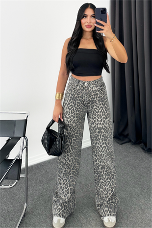 PREMİUM LEOPAR WİDE LEG JEAN