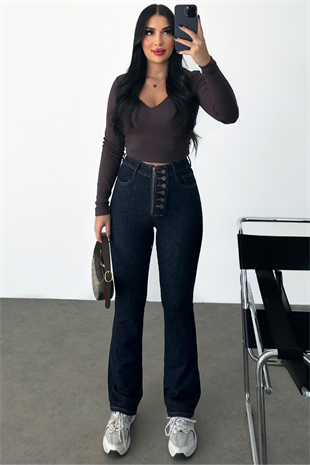 PREMİUM LİKRALI DARK BLUE DÜĞME DETAYLI JEAN