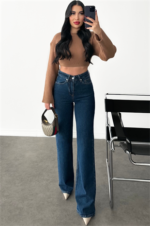 PREMİUM LİKRALI DARK BLUE WİDE LEG JEAN