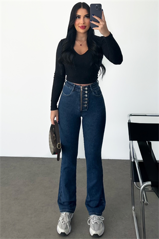 PREMİUM LİKRALI MİD BLUE DÜĞME DETAYLI JEAN