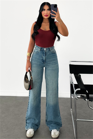 PREMİUM MİD BLUE TİNTLİ WİDE LEG JEAN