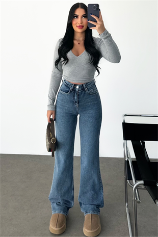 PREMİUM MİD BLUE WİDE LEG JEAN