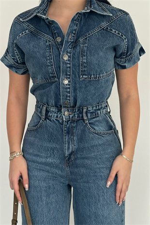 PREMİUM MİD BLUE WİDE LEG TULUM