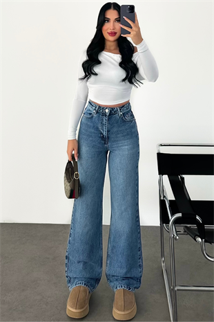 PREMİUM MİD BLUE YÜKSEK BEL WİDE LEG ESSYN JEAN
